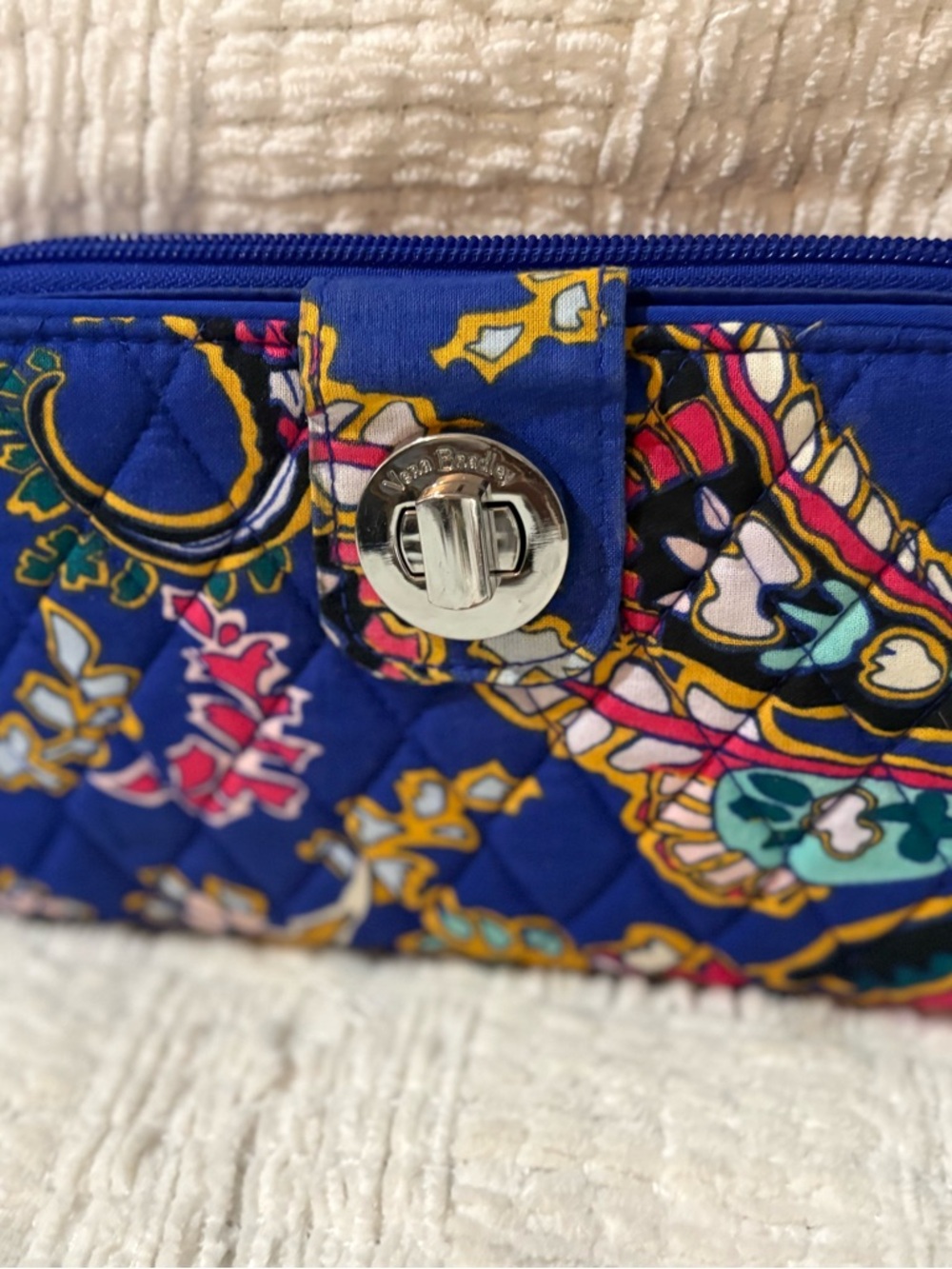 Vera Bradley Quilted Wristlet - Royal Blue Multicolor Paisley